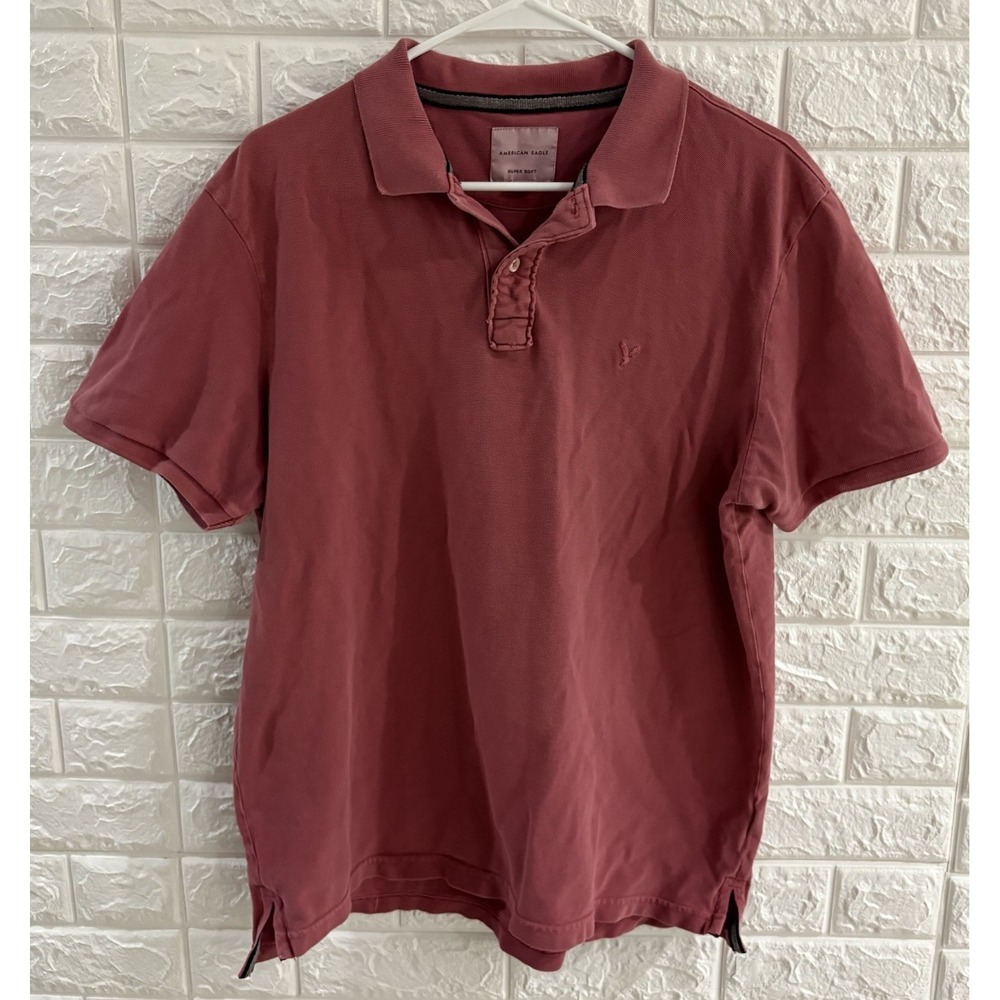 AMERICAN EAGLE MENS‎ POLO SHIRT SIZE LARGE FADED PINK SHORT SLEEVE SUPER SOFT